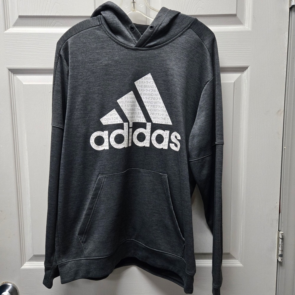 Adidas Mens Climawarm Heathered Gray Logo Pullover Hoodie X526